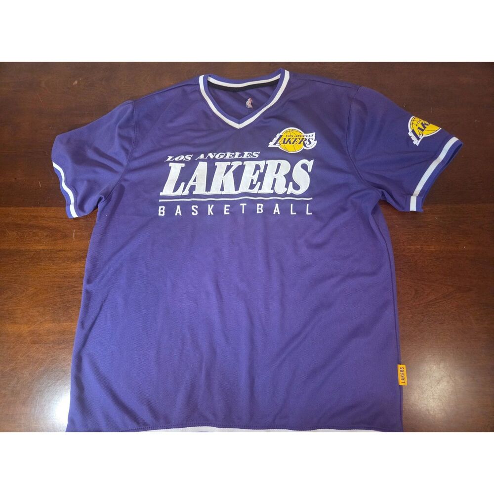 VTG LA Lakers NBA Shooting Shirt Mens XL Purple Mesh V Neck Basketball Warm Up